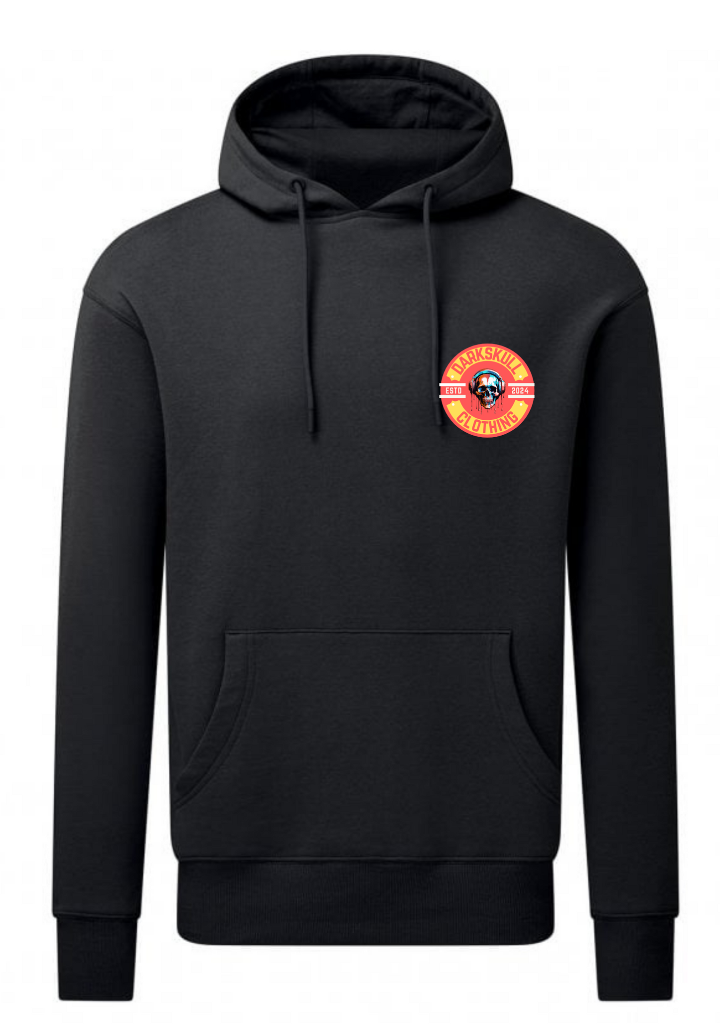 Black hoodie with colourful Darkskull logo