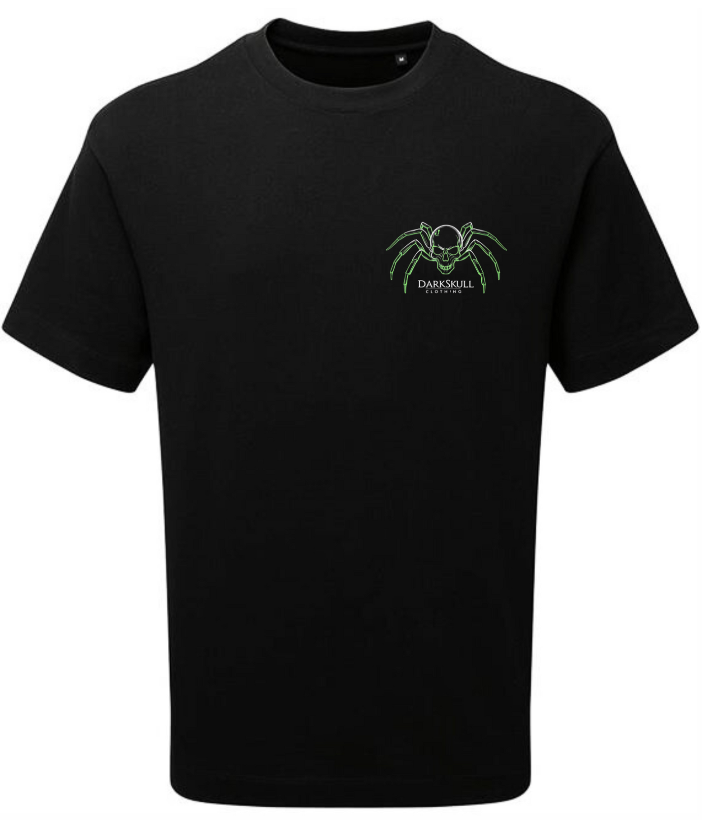 Black t-shirt with a green logo